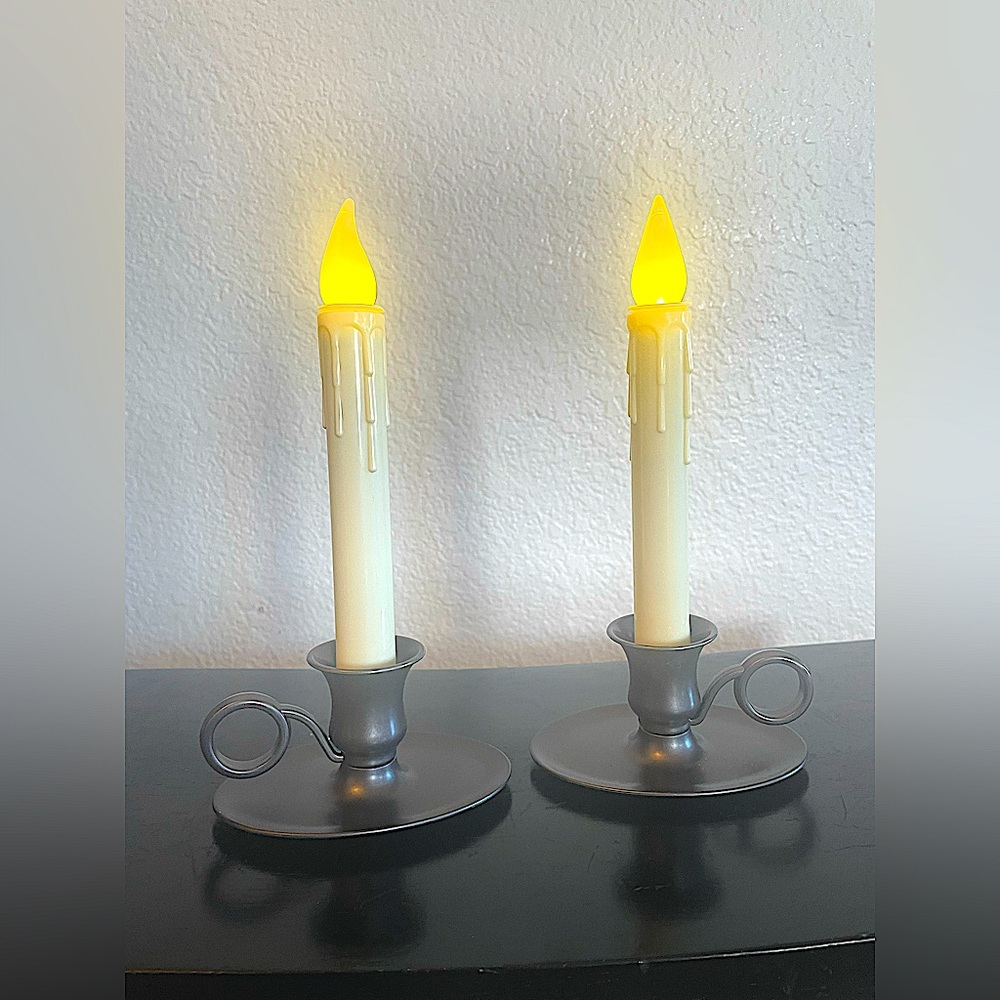 Plow & Hearth Plastic Candle holders with candles, battery operated